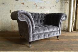 Luxury Grey Velvet Chesterfield Snuggle Chair, British Handmade - thumbnail 1