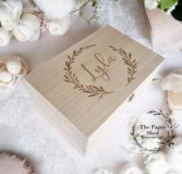 Baby Memory Keepsake Box Wreath Name Big