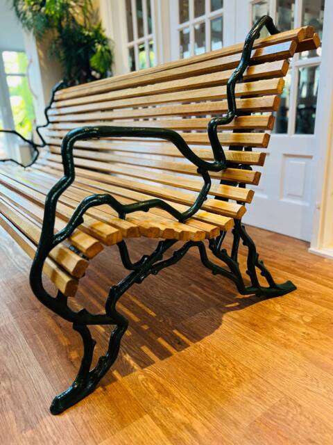 Cast Iron Garden Bench Seat Chair Oak Wood - image 1