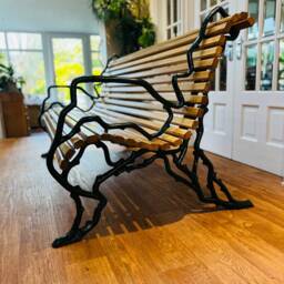 Cast Iron Garden Bench Seat Chair Oak Wood - thumbnail 2