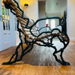 Cast Iron Garden Bench Seat Chair Oak Wood - thumbnail 3