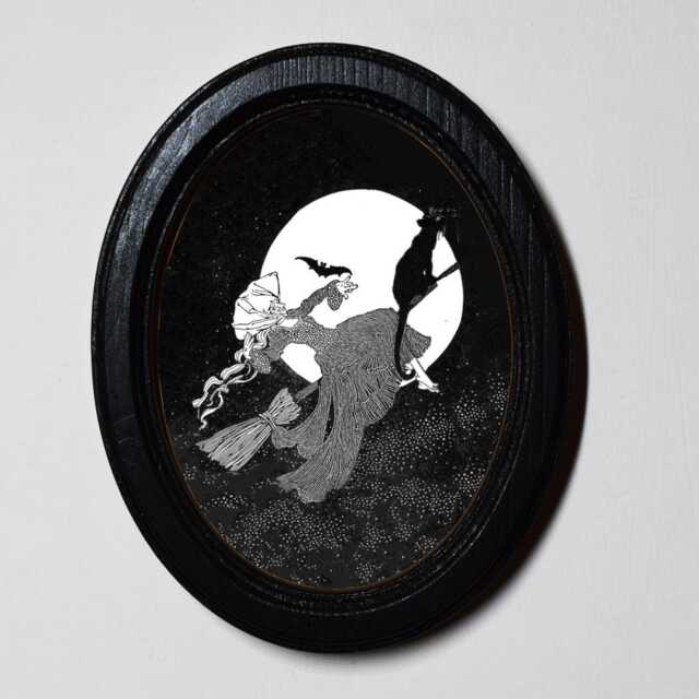 Halloween Black Oval Wooden Framed Picture, 3 X 4 Gothic Print, Witchy Wall Hanging, Witch Of The Elders - image 1