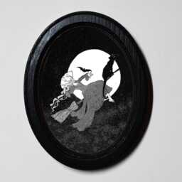 Halloween Black Oval Wooden Framed Picture, 3 X 4 Gothic Print, Witchy Wall Hanging, Witch Of The Elders - thumbnail 1