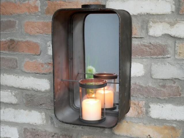 Industrial Mirror With Candle Holder - Wall Mounted Or Tabletop For Candles Tealights - image 1