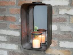 Industrial Mirror With Candle Holder - Wall Mounted Or Tabletop For Candles Tealights