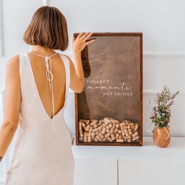 Wine Cork Collector, Collect Moments Not Things, Wood Memories Box Large Frame, Boho Decor, Display Box, Bohemian Home Wall Decor - image 1