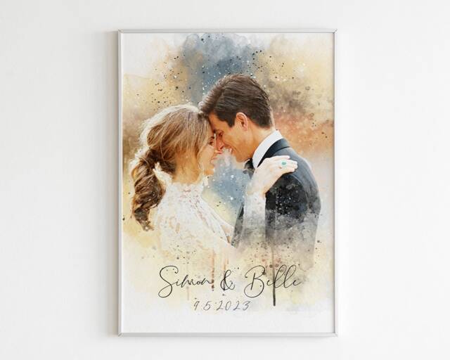 Personalised Watercolor Couple Painting From Photo As A Romantic Wedding Or Engagement Gift - image 1