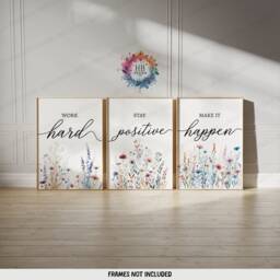 Boho Home Office Prints - Set Of 3 Posters - Minimalist Desk Decor Work From Wall Art Wfh Gifts Coworker Workplace Pictures - thumbnail 1