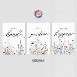 Boho Home Office Prints - Set Of 3 Posters - Minimalist Desk Decor Work From Wall Art Wfh Gifts Coworker Workplace Pictures - thumbnail 2