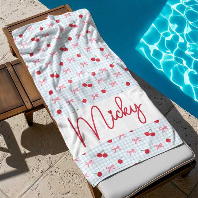 Personalized Name Fruit Beach Towel, Child Custom Monogram Pool Towel For Kids, Vacation Gift, Picnic - image 1