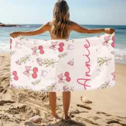 Personalized Name Fruit Beach Towel, Child Custom Monogram Pool Towel For Kids, Vacation Gift, Picnic - thumbnail 3