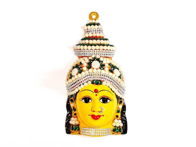 Goddess Lakshmi - For Varalakshmi Pooja , Diwali Or Wall Hanging Face Stone Decorated, Solid Alloy Built To Last - image 1