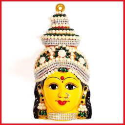 Goddess Lakshmi - For Varalakshmi Pooja , Diwali Or Wall Hanging Face Stone Decorated, Solid Alloy Built To Last - thumbnail 2