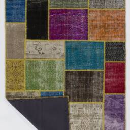 5' X 8' Multicolor Handmade Turkish Patchwork Rug, Bright Colors - thumbnail 2