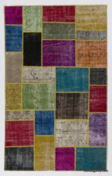 5' X 8' Multicolor Handmade Turkish Patchwork Rug, Bright Colors - thumbnail 1