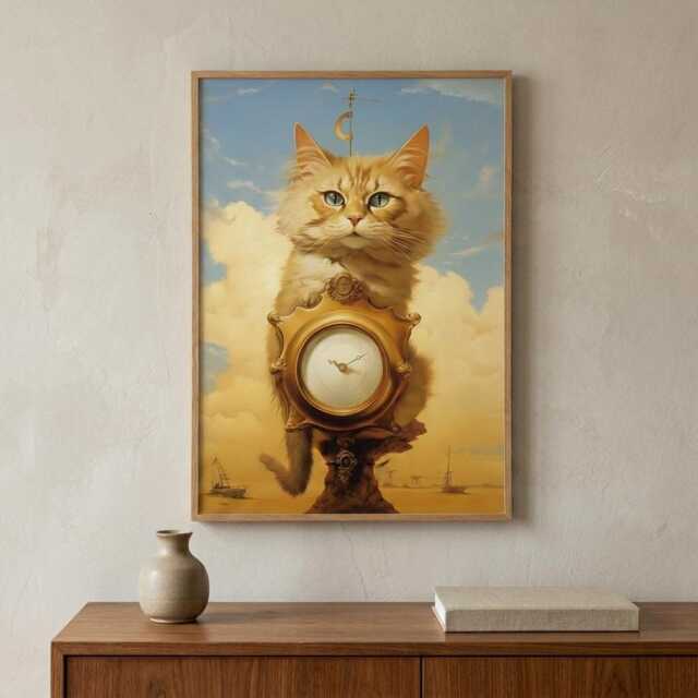 Dali Ginger Cat Wall Art Print - Surrealist Portrait - image 1