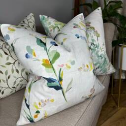 Wildflower Spring Cushion Cover John Lewis Fabric Blue Green Floral Leaf Pillow Case Cotton Linen/Handmade in UK - thumbnail 1