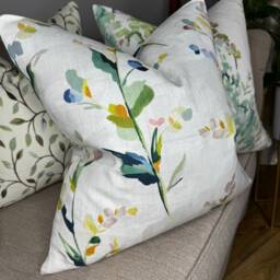 Wildflower Spring Cushion Cover John Lewis Fabric Blue Green Floral Leaf Pillow Case Cotton Linen/Handmade in UK - thumbnail 2