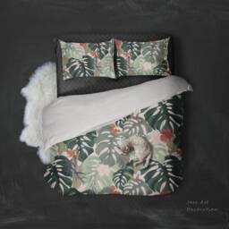 3D Tropical Leaf Duvet Cover Set, Floral Hibiscus Bedding - thumbnail 2