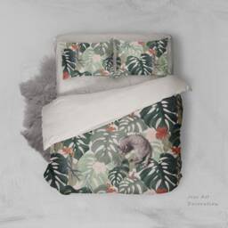 3D Tropical Leaf Duvet Cover Set, Floral Hibiscus Bedding - thumbnail 1
