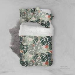 3D Tropical Leaf Duvet Cover Set, Floral Hibiscus Bedding - thumbnail 3