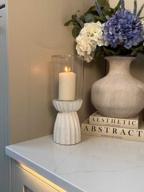 White Carved Glass Hurricane Lantern - image 1