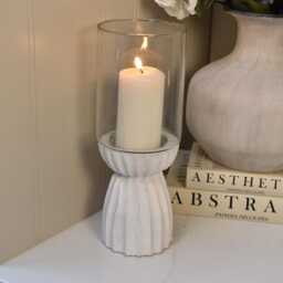 White Carved Glass Hurricane Lantern - thumbnail 2
