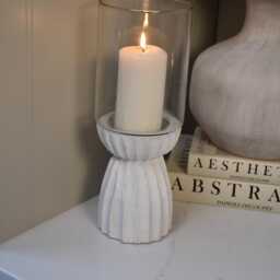 White Carved Glass Hurricane Lantern - thumbnail 4