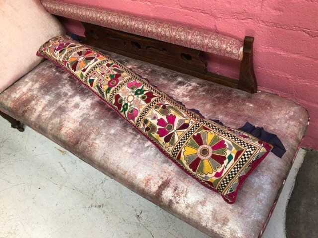 Vintage Indian Embroidered Textile Pillow, Hot Pink Silk Velvet - image 1