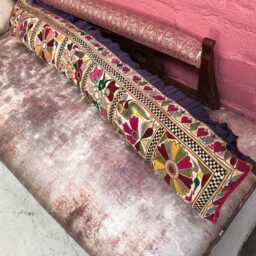 Vintage Indian Embroidered Textile Pillow, Hot Pink Silk Velvet - thumbnail 2