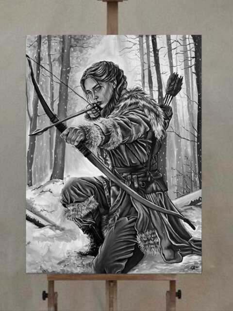 Huntress - Original Gouache Painting, Fantasy Art, 45 X 60 cm Canvas - image 1