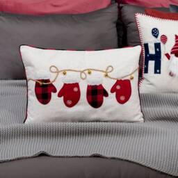 Christmas Mitten Pillow Cover Red Buffalo Plaid Lumbar Cushion - 14x20 Inches - thumbnail 2