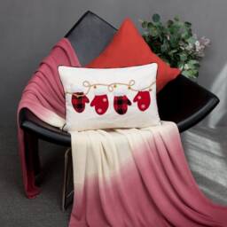 Christmas Mitten Pillow Cover Red Buffalo Plaid Lumbar Cushion - 14x20 Inches - thumbnail 1