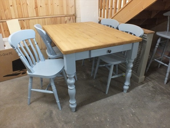 Farmhouse Painted 4' X 3' Kitchen/Dining Table With Waxed Pine Top - Bespoke Colours & Sizes Available