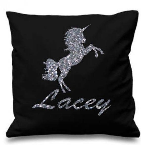 Personalised Unicorn Your Name Glitter Sparkle Design Cushion Cover - image 1