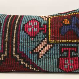 Vintage Turkish Kilim Pillow Cover 16x24, Wool Lumbar Cushion - thumbnail 2