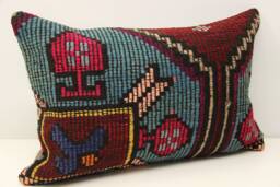Vintage Turkish Kilim Pillow Cover 16x24, Wool Lumbar Cushion