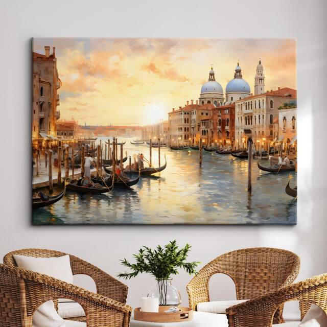 Venice Italy Gondola Boat River Landmark Oil Painting Watercolor Wall Art Framed Calming Canvas Poster Print Home Office Room Decor Gifts - image 1