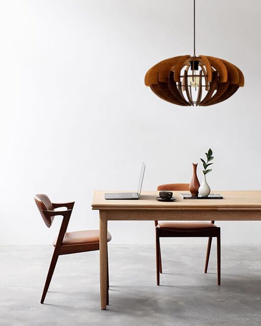 Pendant Light, Wood Scandinavian Ceiling Lamp, Dining Hanging Lighting Fixture, Modern Chandelier, Wooden Lamp Shade, Minimal - image 1