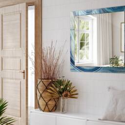 Abstract Blue Waves Mirror, Rectangular Mirror With Frame, Wall Printed Decorative Bathroom - thumbnail 3