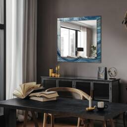 Abstract Blue Waves Mirror, Rectangular Mirror With Frame, Wall Printed Decorative Bathroom - thumbnail 2
