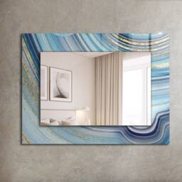 Abstract Blue Waves Mirror, Rectangular Mirror With Frame, Wall Printed Decorative Bathroom