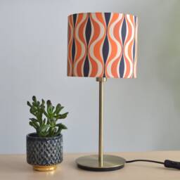 Retro Orange & Blue Printed Cotton Fabric Lampshade, Vintage Retro Pattern Table Lamp, Living Room Pendant Light, Ceiling Light Fixture - thumbnail 2