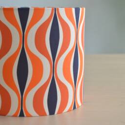 Retro Orange & Blue Printed Cotton Fabric Lampshade, Vintage Retro Pattern Table Lamp, Living Room Pendant Light, Ceiling Light Fixture - thumbnail 3