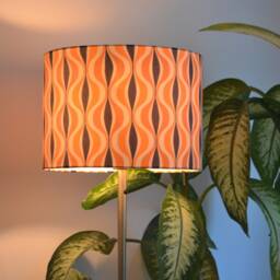 Retro Orange & Blue Printed Cotton Fabric Lampshade, Vintage Retro Pattern Table Lamp, Living Room Pendant Light, Ceiling Light Fixture - thumbnail 4
