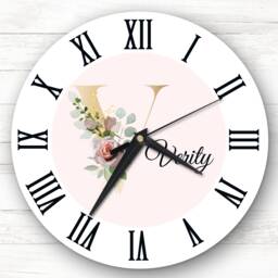 Floral Alphabet Name Initial Letter V Personalised Gift Clock - thumbnail 1