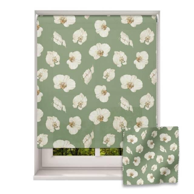 Green Jungle Orchid Roller Blind, Botanical Made To Measure, Safari Blackout Blind - image 1