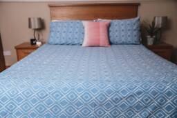Pure Cotton Reversible Bedding Set, Block Printed Indian Coastal Blue Duvet Cover With Pillowcases, Lightweight, Breathable Bed Linen - thumbnail 1