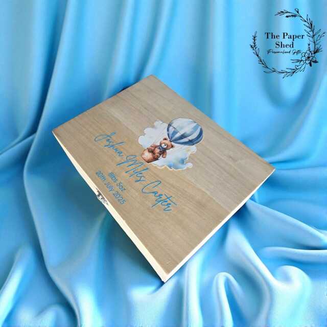 Baby Memory Keepsake Box Blue Hot Air Balloon & Teddy Bear - image 1