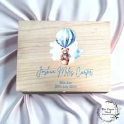 Baby Memory Keepsake Box Blue Hot Air Balloon & Teddy Bear - thumbnail 3